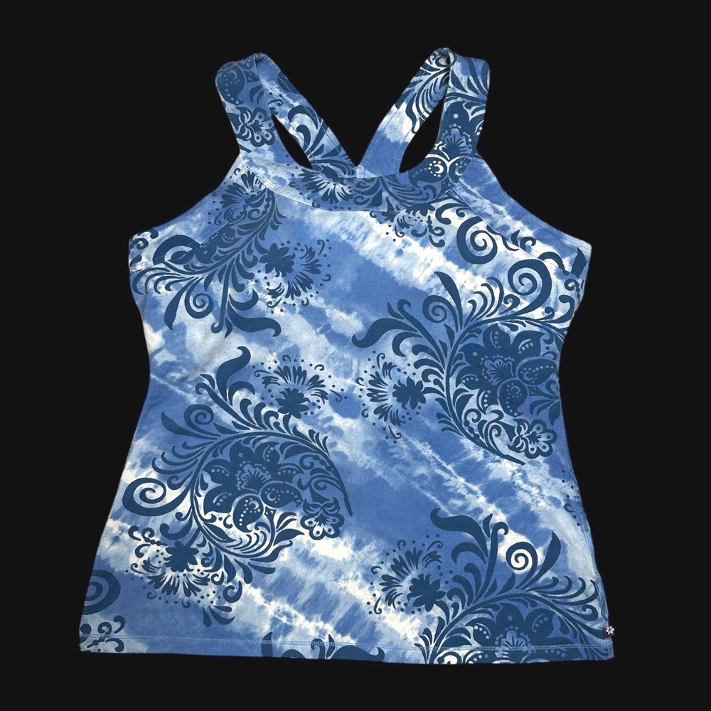 Zinni by Garnet Hill Blue Tie Dye Floral Shelf Bra Tank Top XL RN102816